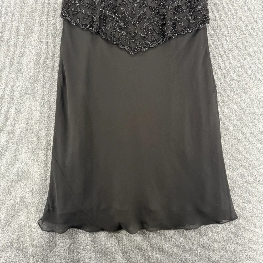 J Kara Beaded Dress Womens 12 Black Sleeveless Midi Bodice Evening Gown Formal